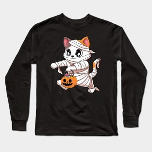 Scary Mummy Cat Funny Halloween Costume Long Sleeve T-Shirt